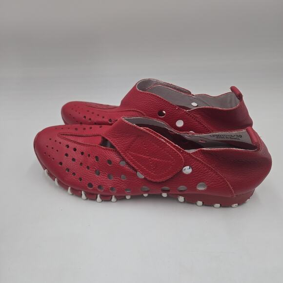 Litfoot European Sneakers Red Leather Perforated Shoes, Women’s EU 39 -US 8.5 - Picture 3 of 6